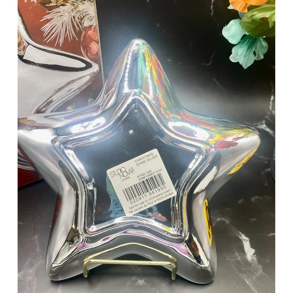 Studio Nova Christmas Shine Silver Star Dish Nut Candy Holiday Original NIB - Picture 7 of 10